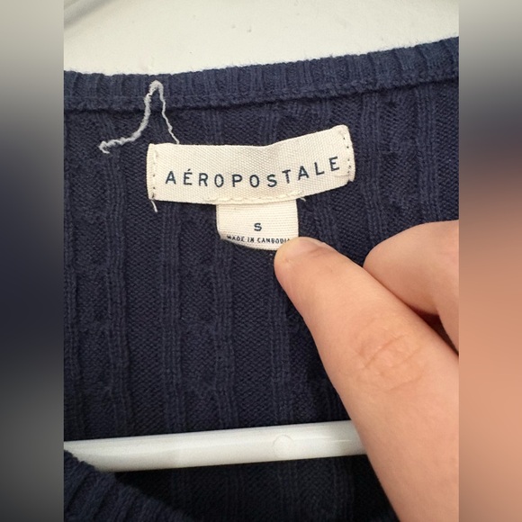 Navy Cable-Knit Button Cardigan Sweater - Picture 2 of 4